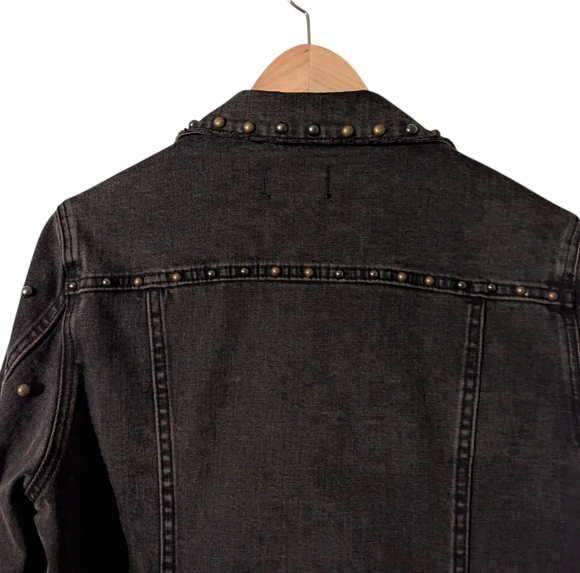 Driftwood Genna Studded Button Down Black Distress Denim Jacket Western Bronze - Picture 14 of 15